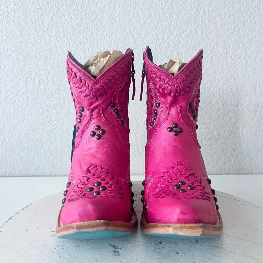 Lane COSSETTE Womens Cowboy Booties Pink Western Short Ankle Boots Snip Toe 6.5 - Picture 5 of 11